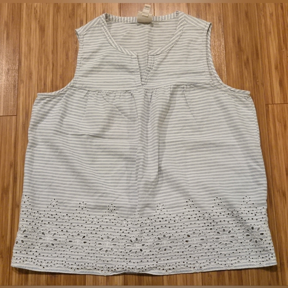 St Johns Bay Striped Sleeveless Top with Eyelet Hem